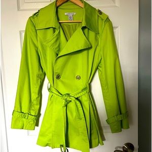 Fun Lime Green walking length ladies trench coat